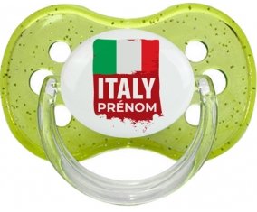 Drapeau Italie avec prénom Sucette Cerise Vert à paillette