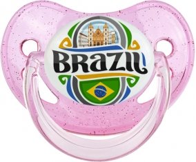 Flag Brazil Sucette Physiologique Rose à paillette