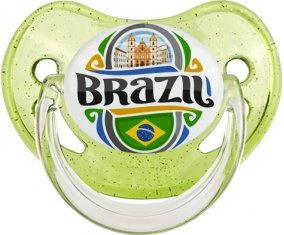 Flag Brazil Sucette Physiologique Vert à paillette
