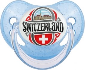 Flag Switzerland Sucette Physiologique Bleue à paillette