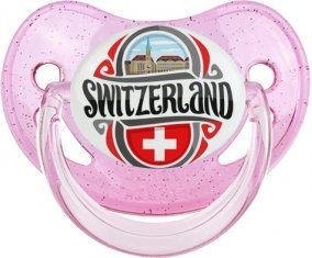 Flag Switzerland Sucette Physiologique Rose à paillette