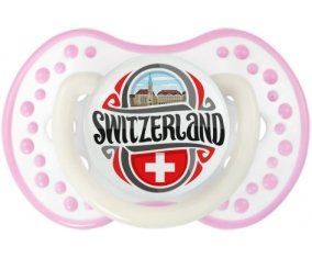 Flag Switzerland Sucette LOVI Dynamic Blanc-rose phosphorescente