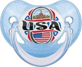 Flag USA Sucette Physiologique Bleue à paillette