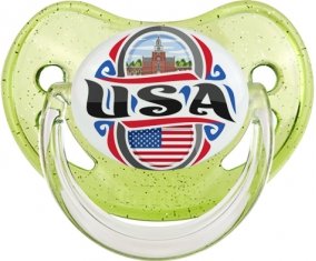 Flag USA Sucette Physiologique Vert à paillette