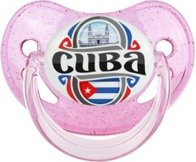 Flag Cuba Sucette Physiologique Rose à paillette