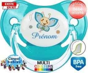 Papillon souriant (garçon) + prénom : Sucette Physiologique personnalisée
