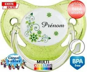 Fleur verte + prénom: Sucette Physiologique-su7.fr