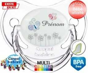 Tige fleur grise + prénom: Sucette Physiologique-su7.fr