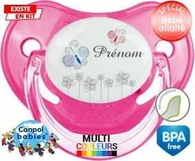 Tige fleur grise + prénom : Sucette Physiologique