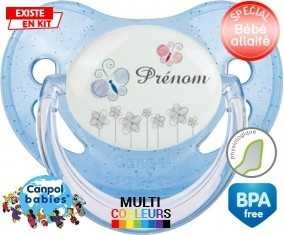 Tige fleur grise + prénom: Sucette Physiologique-su7.fr