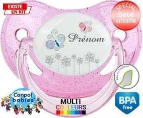 Tige fleur grise + prénom: Sucette Physiologique-su7.fr