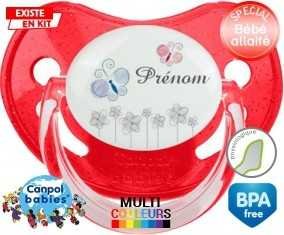 Tige fleur grise + prénom: Sucette Physiologique-su7.fr