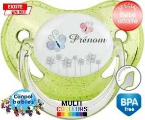 Tige fleur grise + prénom: Sucette Physiologique-su7.fr