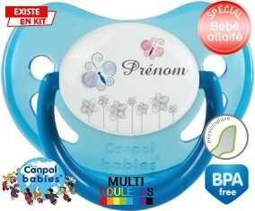 Tige fleur grise + prénom: Sucette Physiologique-su7.fr