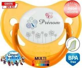 Tige fleur grise + prénom: Sucette Physiologique-su7.fr