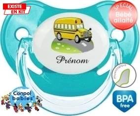 Bus jaune + prénom : Sucette Physiologique personnalisée