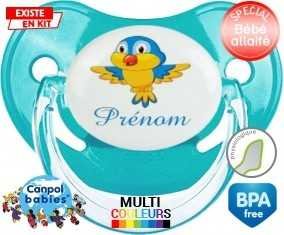 Oiseau bleu style1 + prénom : Sucette Physiologique personnalisée