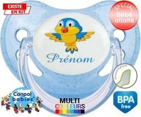 Oiseau bleu style1 + prénom: Sucette Physiologique-su7.fr