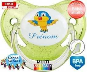 Oiseau bleu style1 + prénom: Sucette Physiologique-su7.fr