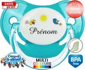 Oiseau et soleil + prénom : Tétine Physiologique personnalisée