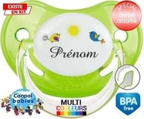 Oiseau et soleil + prénom: Sucette Physiologique-su7.fr