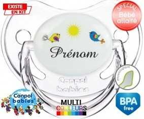 Oiseau et soleil + prénom: Sucette Physiologique-su7.fr