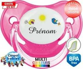 Oiseau et soleil + prénom: Sucette Physiologique-su7.fr