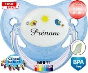 Oiseau et soleil + prénom: Sucette Physiologique-su7.fr