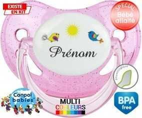 Oiseau et soleil + prénom: Sucette Physiologique-su7.fr