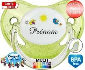 Oiseau et soleil + prénom: Sucette Physiologique-su7.fr