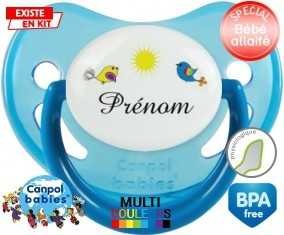 Oiseau et soleil + prénom: Sucette Physiologique-su7.fr