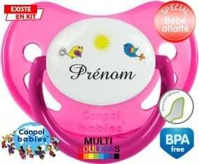 Oiseau et soleil + prénom: Sucette Physiologique-su7.fr