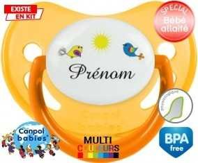 Oiseau et soleil + prénom: Sucette Physiologique-su7.fr