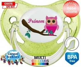 Hibou rose + prénom: Sucette Physiologique-su7.fr