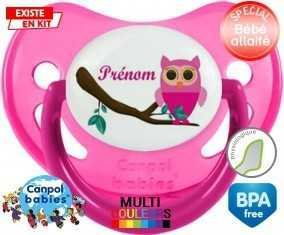 Hibou rose + prénom: Sucette Physiologique-su7.fr