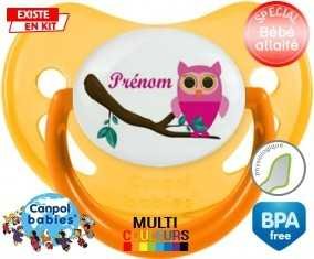 Hibou rose + prénom: Sucette Physiologique-su7.fr