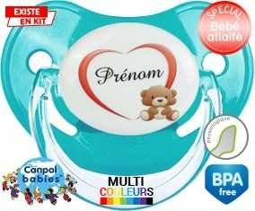 Ourson cœur + prénom : Tétine Physiologique personnalisée