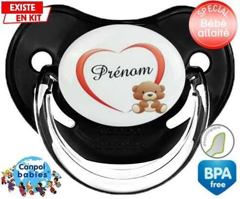 Ourson cœur + prénom: Sucette Physiologique-su7.fr