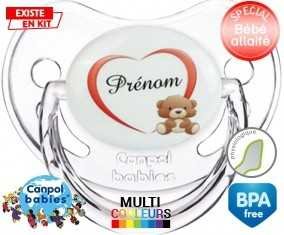 Ourson cœur + prénom: Sucette Physiologique-su7.fr
