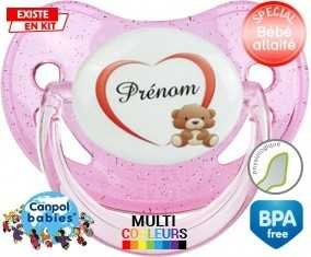 Ourson cœur + prénom: Sucette Physiologique-su7.fr