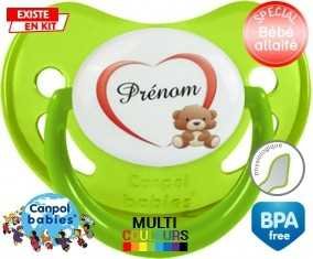 Ourson cœur + prénom: Sucette Physiologique-su7.fr