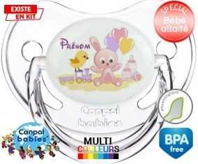 Lapin train + prénom : Sucette Physiologique