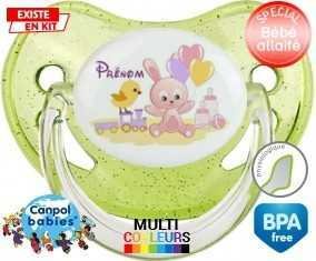 Lapin train + prénom: Sucette Physiologique-su7.fr