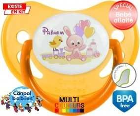 Lapin train + prénom: Sucette Physiologique-su7.fr