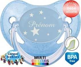 Étoile sur fond bleu + prénom: Sucette Physiologique-su7.fr