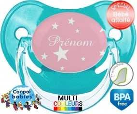 Étoile sur fond rose + prénom : Sucette Physiologique personnalisée