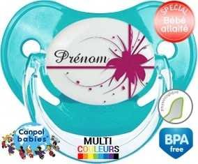 Fleur rose + prénom : Sucette Physiologique personnalisée