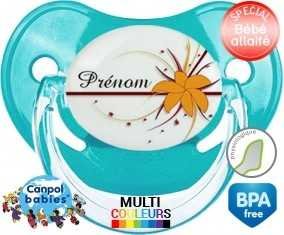 Tetine Fleur orange + prénom embout Physiologique personnalisée