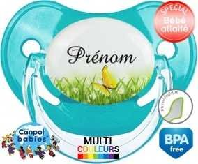 Papillon vert + prénom : Sucette Physiologique personnalisée