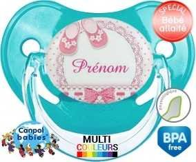 Chausson (fille) + prénom : Sucette Physiologique personnalisée